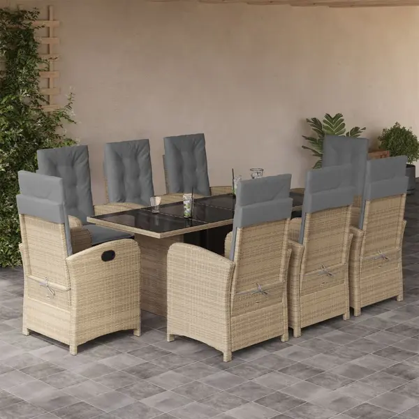 Gossi set de masa pentru gradina, 9 piese, cu perne, bej, poliratan