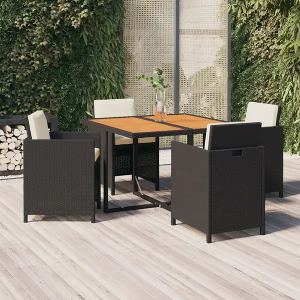 Gossi set de masa pentru gradina cu perne, 5 piese, negru, poliratan