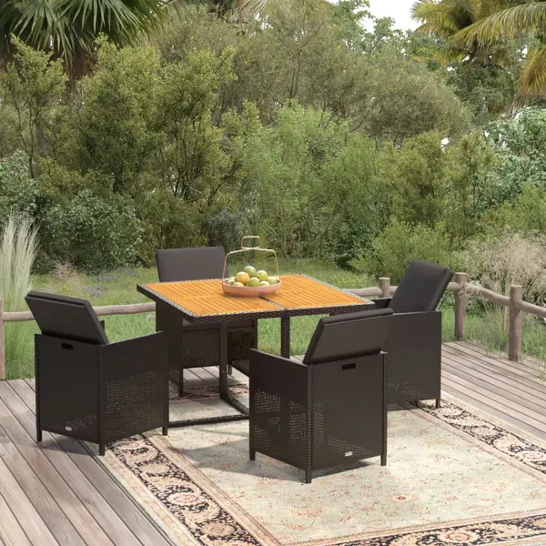 Gossi set de masa pentru gradina cu perne, 5 piese, negru, poliratan