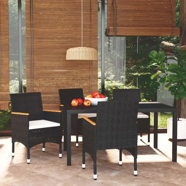 Gossi set de masa pentru gradina cu perne, 5 piese, negru, poliratan