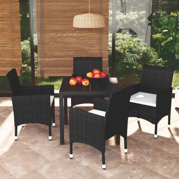Gossi set de masa pentru gradina cu perne, 5 piese, negru, poliratan