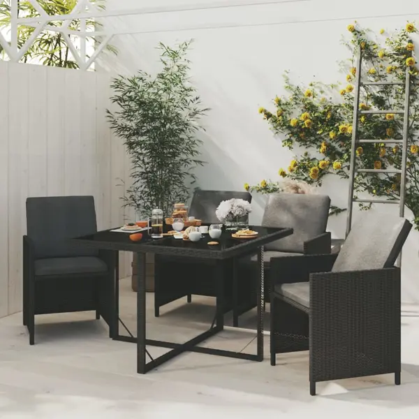 Gossi set de masa pentru gradina cu perne, 5 piese, negru, poliratan