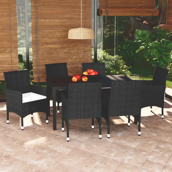 Gossi set de masa pentru gradina cu perne, 7 piese, negru, poliratan