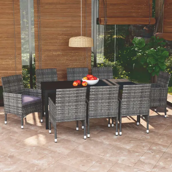 Gossi set de masa pentru gradina cu perne, 9 piese, gri, poliratan