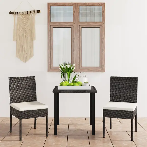 Gossi set de masa si scaune de exterior, 3 piese, negru, poliratan