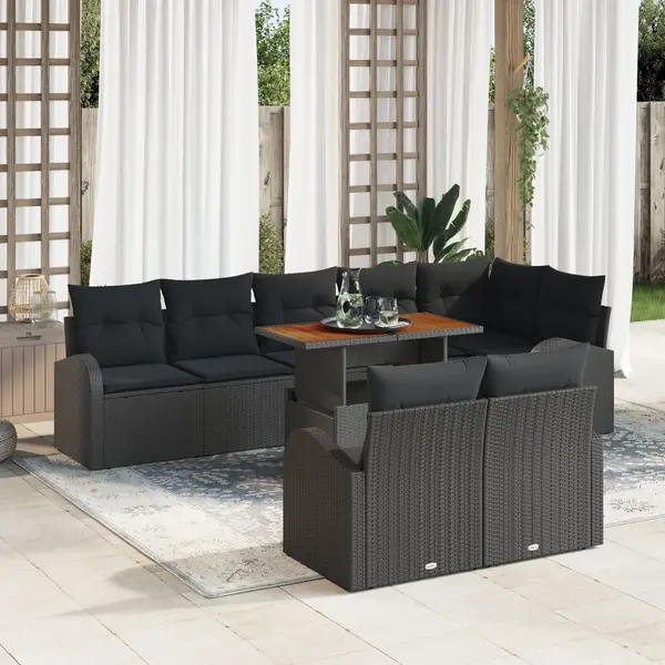 Gossi set de mese pentru gradina cu perne, negru, poly rattan, acacia