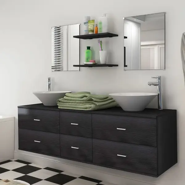 Gossi set de mobilier de baie cu 7 piese si chiuvete incluse, negru