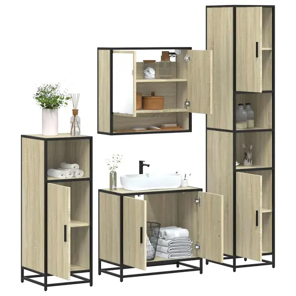 Gossi set de mobilier de baie din 4 piese din lemn de stejar sonoma