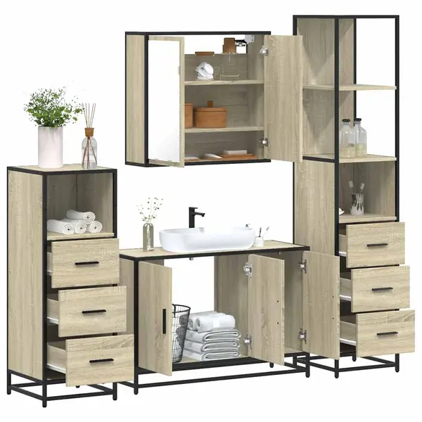 Gossi set de mobilier de baie din 4 piese din lemn de stejar sonoma