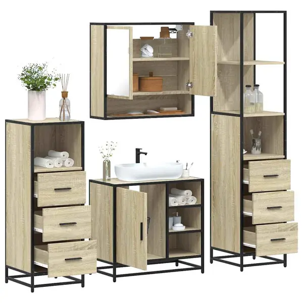 Gossi set de mobilier de baie din 4 piese din lemn de stejar sonoma