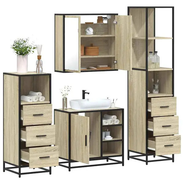 Gossi set de mobilier de baie din 4 piese din lemn de stejar sonoma
