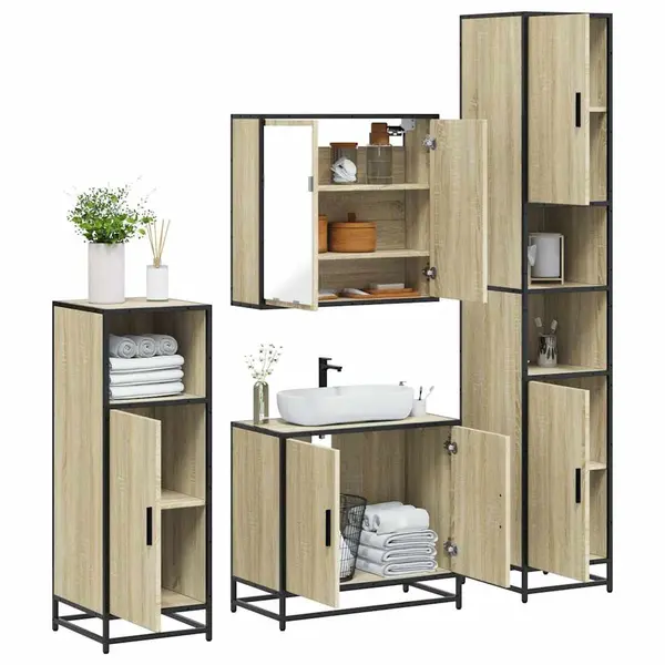 Gossi set de mobilier de baie din 4 piese din lemn de stejar sonoma