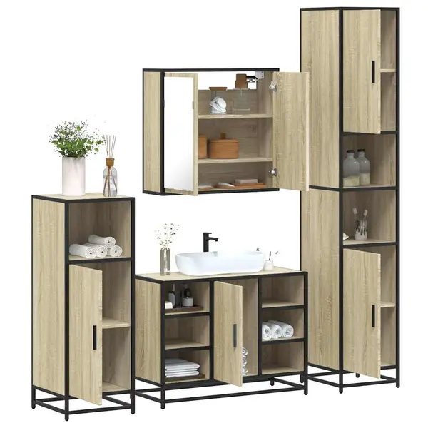 Gossi set de mobilier de baie din 4 piese din lemn de stejar sonoma