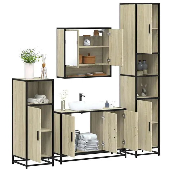 Gossi set de mobilier de baie din 4 piese din lemn de stejar sonoma
