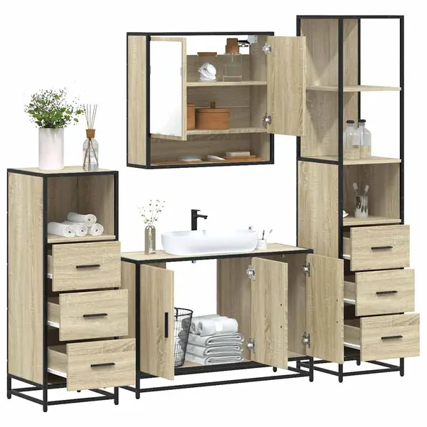 Gossi set de mobilier de baie din 4 piese din lemn de stejar sonoma