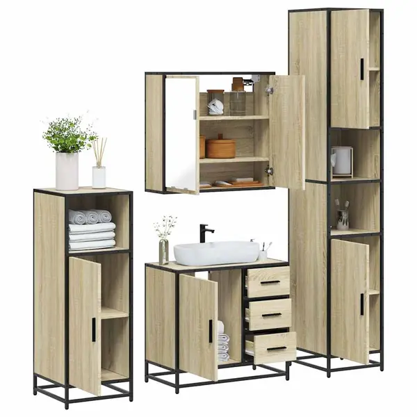 Gossi set de mobilier de baie din 4 piese din lemn de stejar sonoma