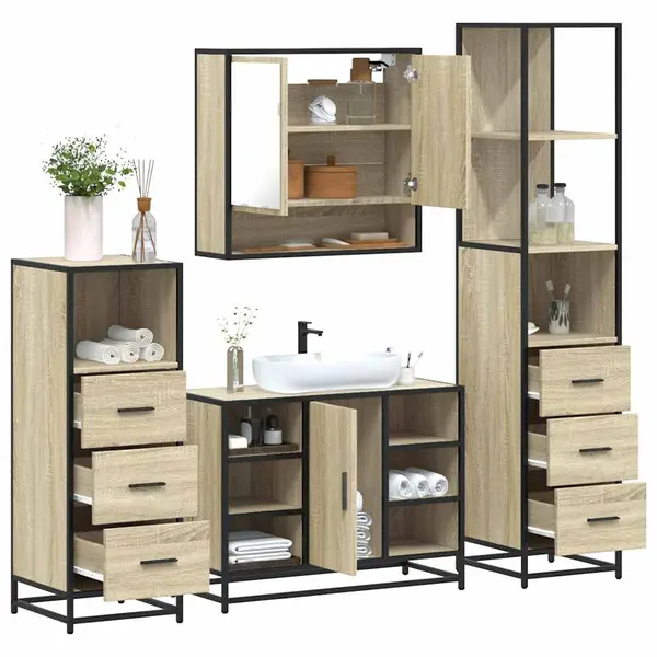 Gossi set de mobilier de baie din 4 piese din lemn de stejar sonoma