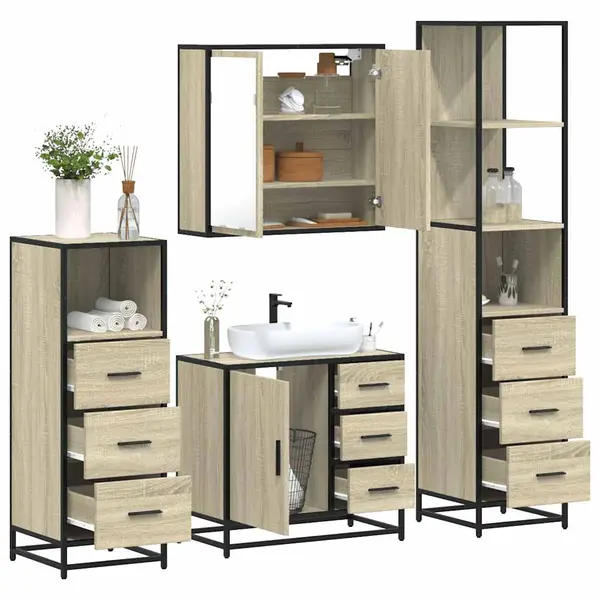 Gossi set de mobilier de baie din 4 piese din lemn de stejar sonoma