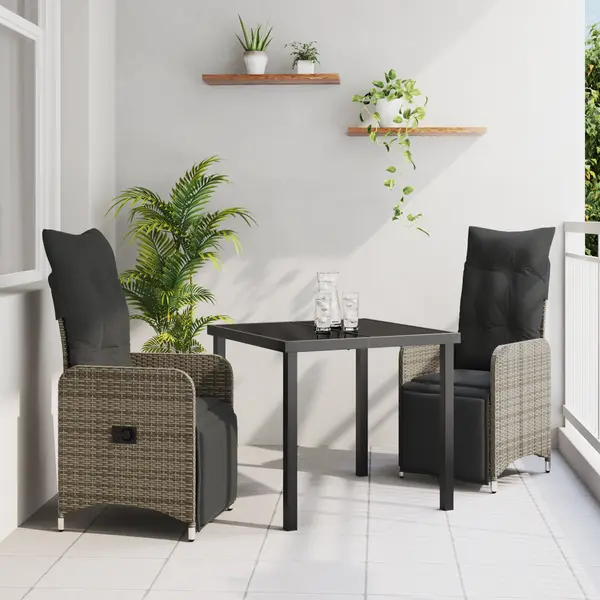 Gossi set de mobilier de gradina de 3 piese cu perne gri din rattan poli