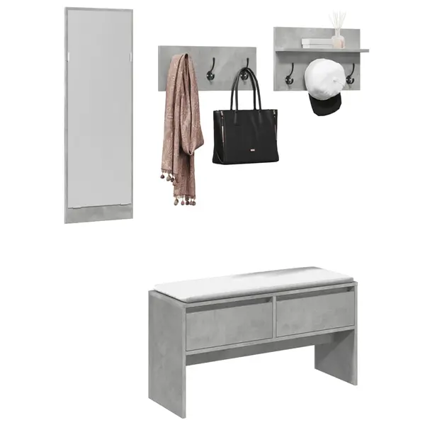 Gossi set de mobilier pentru hol, 4 piese, gri beton, lemn prelucrat