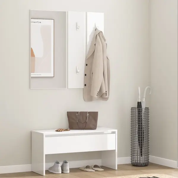 Gossi set de mobilier pentru hol, alb extralucios, lemn prelucrat
