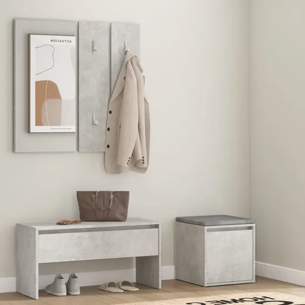 Gossi set de mobilier pentru hol, gri beton, lemn prelucrat