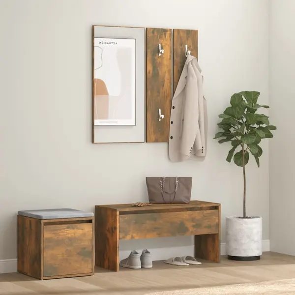 Gossi set de mobilier pentru hol, stejar fumuriu, lemn prelucrat