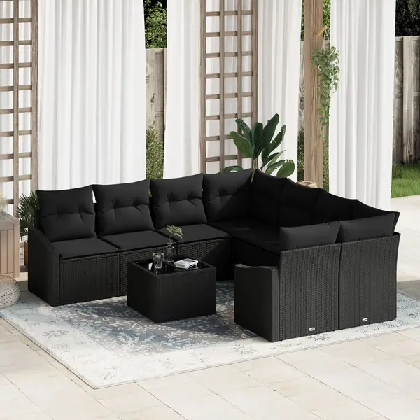 Gossi set de receptie pentru gradina cu 9 piese si perne din poliratan negru