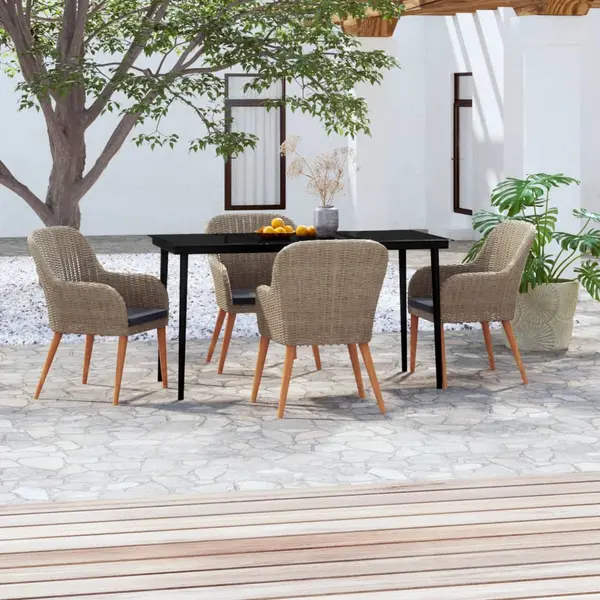 Gossi set de servit masa pentru gradina, 5 piese, cu perne, maro