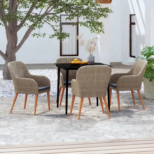 Gossi set de servit masa pentru gradina, 5 piese, cu perne, maro