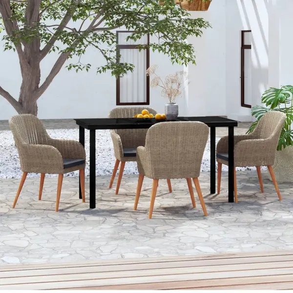 Gossi set de servit masa pentru gradina, 5 piese, cu perne, maro