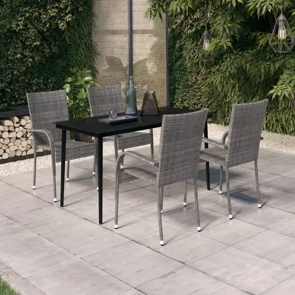 Gossi set de servit masa pentru gradina, 5 piese, gri si negru