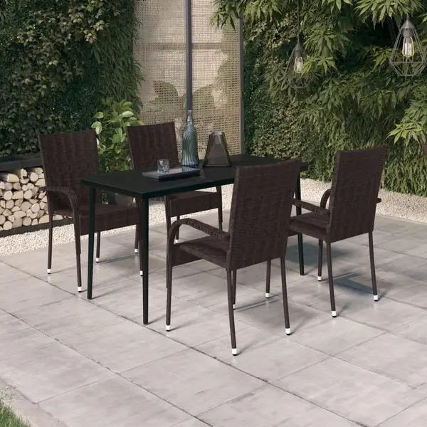 Gossi set de servit masa pentru gradina, 5 piese, maro si negru