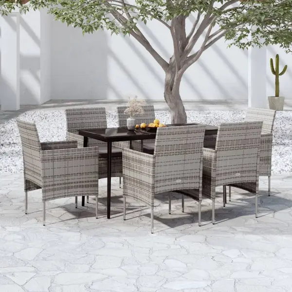 Gossi set de servit masa pentru gradina, 7 piese, gri si negru