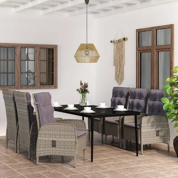 Gossi set de servit masa pentru gradina, 7 piese, gri si negru