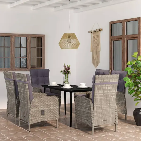 Gossi set de servit masa pentru gradina, 7 piese, gri si negru