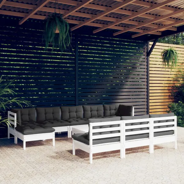 Gossi set de sezlonguri de gradina cu perne 11 piese alb lemn de pin