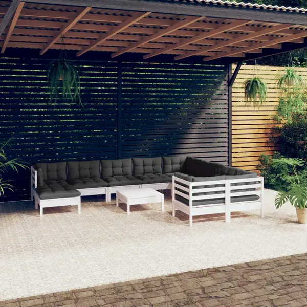 Gossi set de sezlonguri de gradina cu perne 11 piese alb lemn de pin