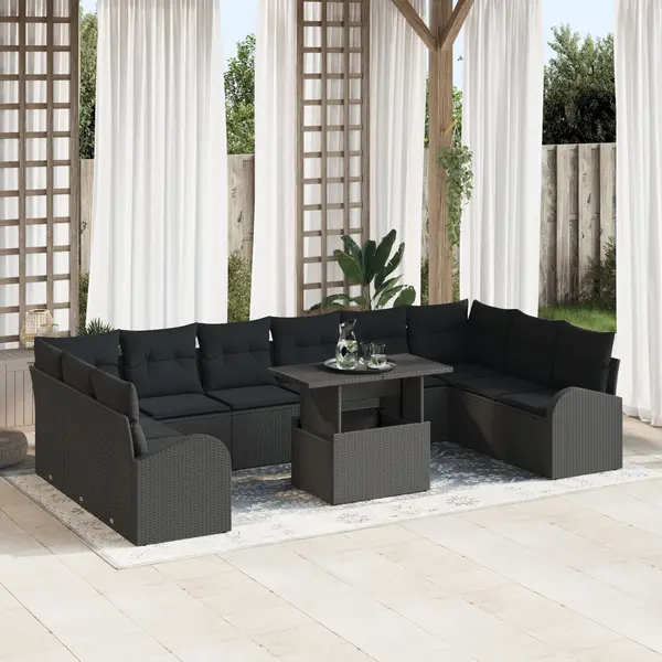 Gossi set de sofa cu 11 piese cu perne negru poliratan