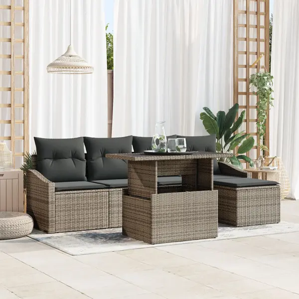 Gossi set de sofa de gradina cu 6 piese si perna gri poliratan