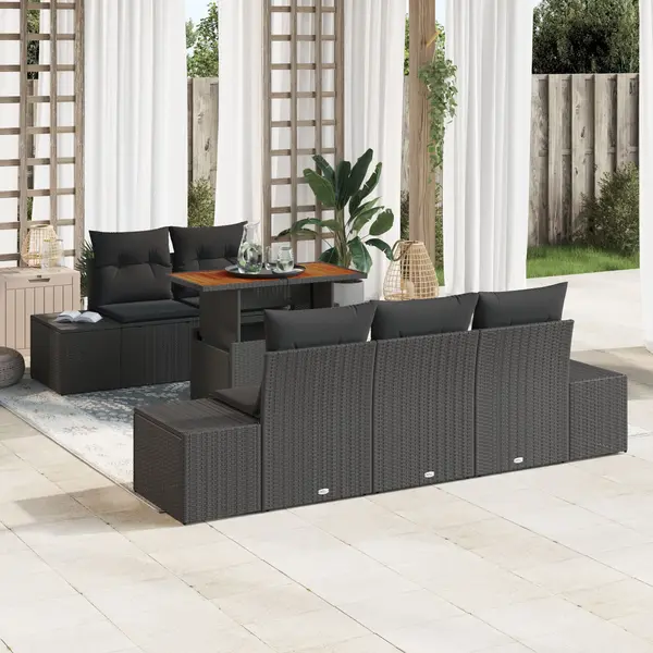Gossi set de sofa de gradina cu 6 piese si perne negru poliratan