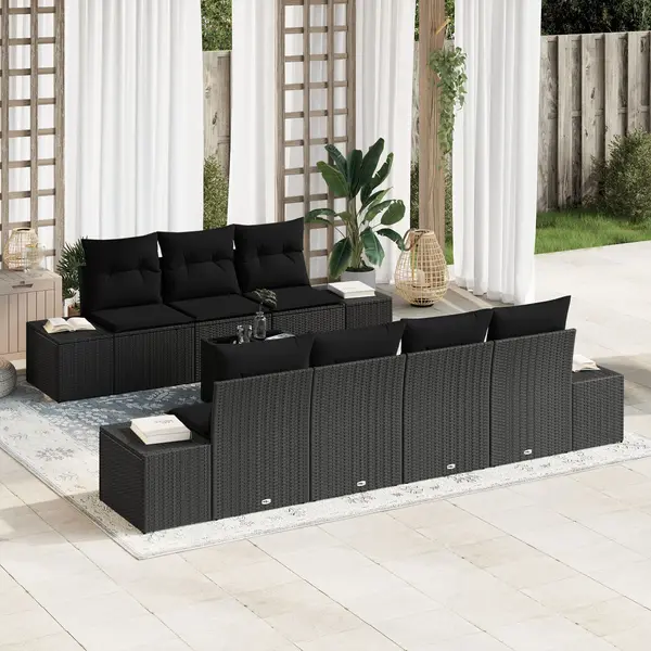 Gossi set de sofa de gradina cu 8 piese si perne negru poliratan