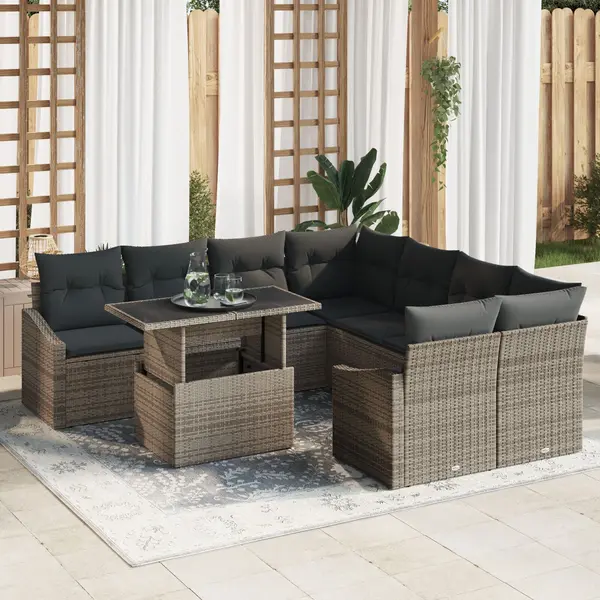 Gossi set de sofa de gradina cu 9 piese si perne gri din poliratan