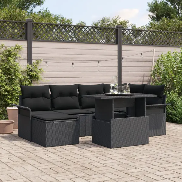 Gossi set de sofa de gradina cu perne negru rattan poliester