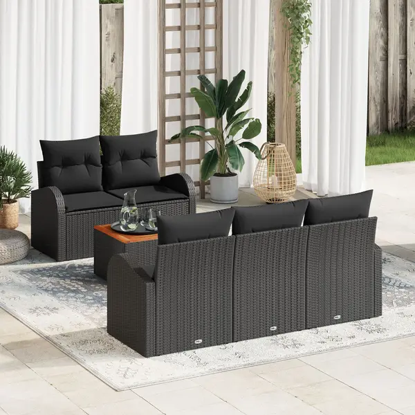Gossi set de sofa pentru gradina 6 piese cu perne negru ratan poliester acacia