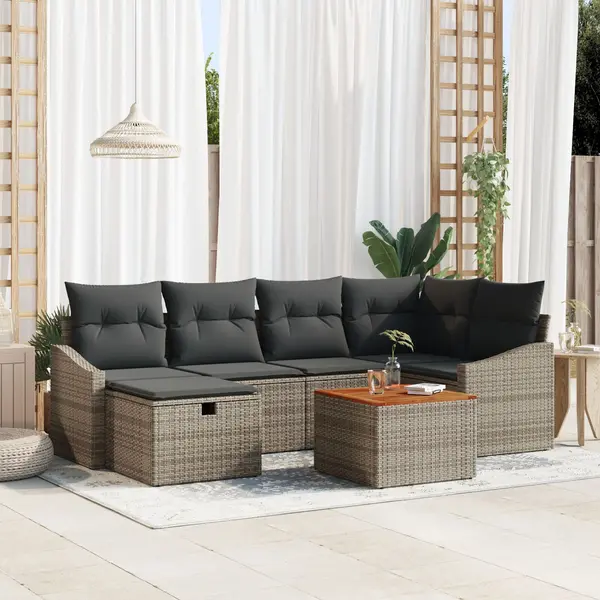 Gossi set de sofa pentru gradina cu 7 piese si perne din ratan poliesteric gri
