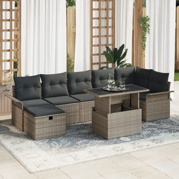 Gossi set de sofa pentru gradina cu 8 piese gri poliratan