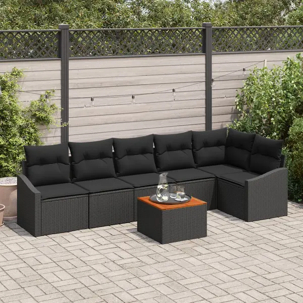 Gossi set de sofa pentru gradina cu perne negru poliratan acacia