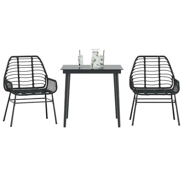 Gossi set de sufragerie de gradina 3 piese sticla neagra poli ratan