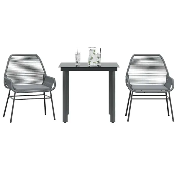 Gossi set de sufragerie de gradina 3 piese sticla poliratan gri